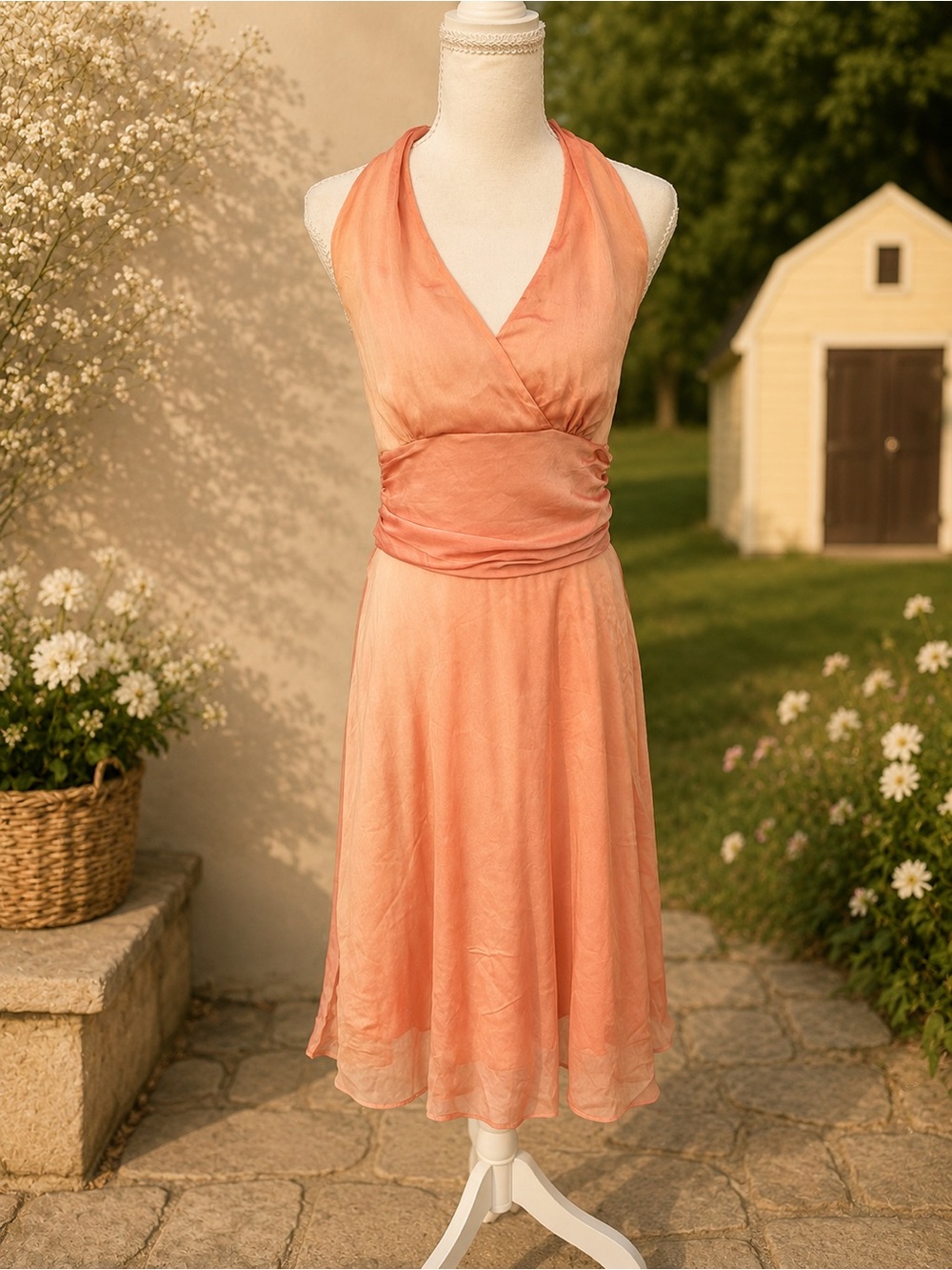 Women's Sleeveless Coral Halter Dress
